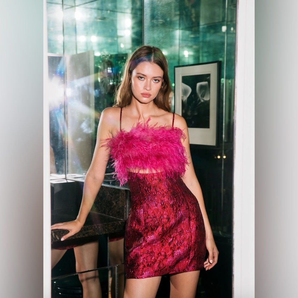 Feather Cut-Out Jacquard Mini Dress